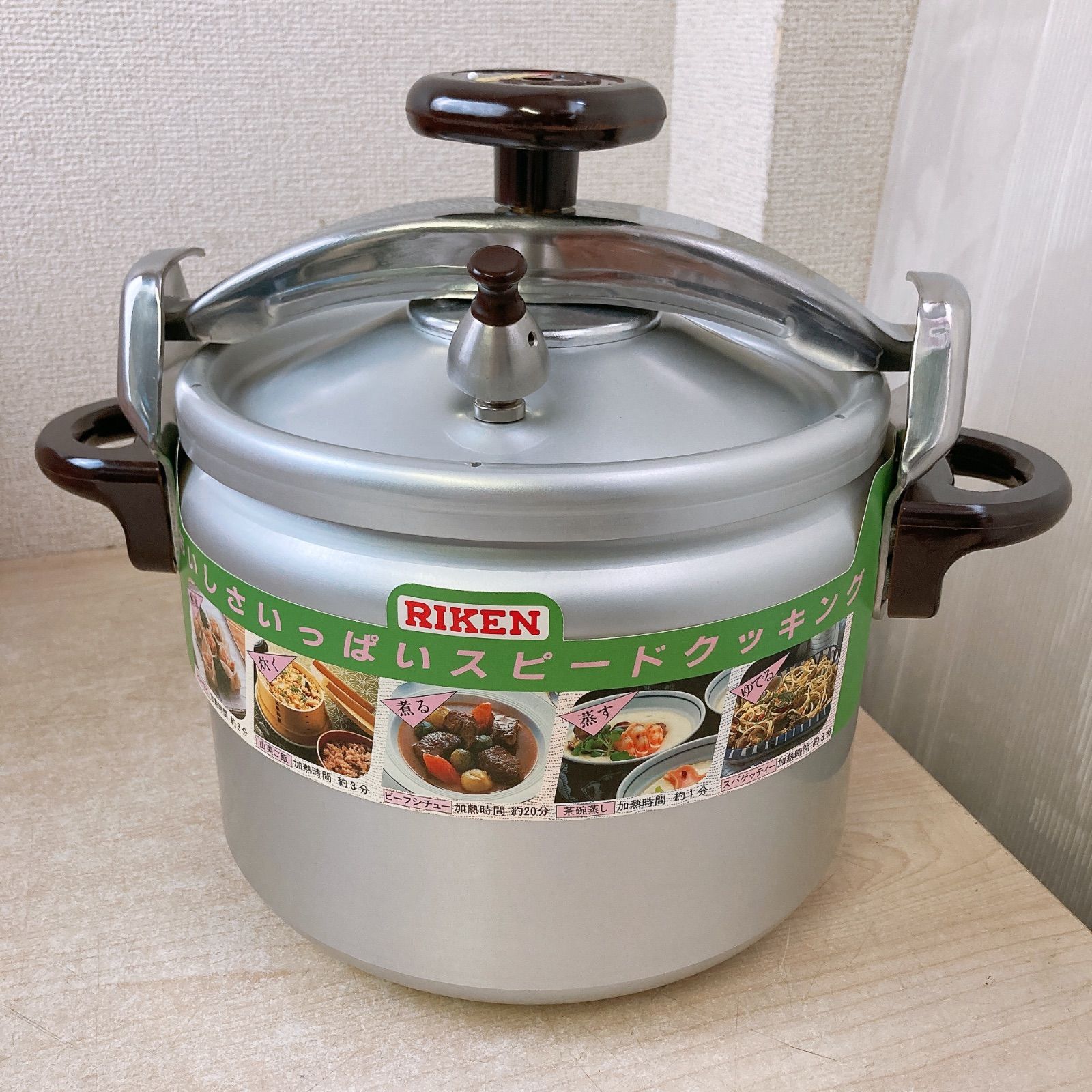 理研 圧力鍋 6L 直径約22cm 深さ約17cm RIKEN アルミ製 一升炊 PK-60 昭和レトロ 箱入 自宅