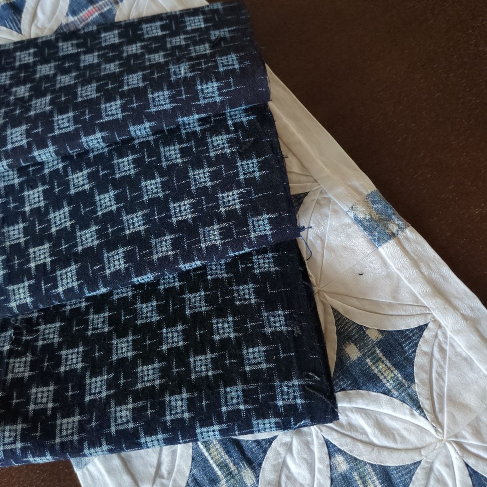 濃紺久留米絣藍染め木綿生地古布 17×135cm - メルカリ