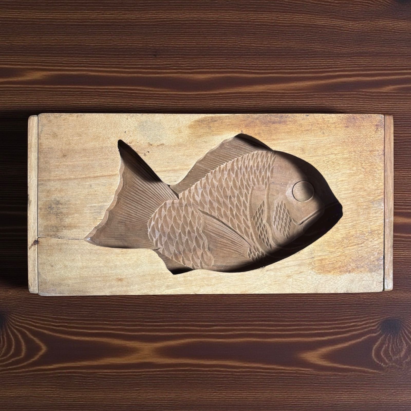 落雁木製型、大鯛 木型 落雁 鯛 タイ 年代物