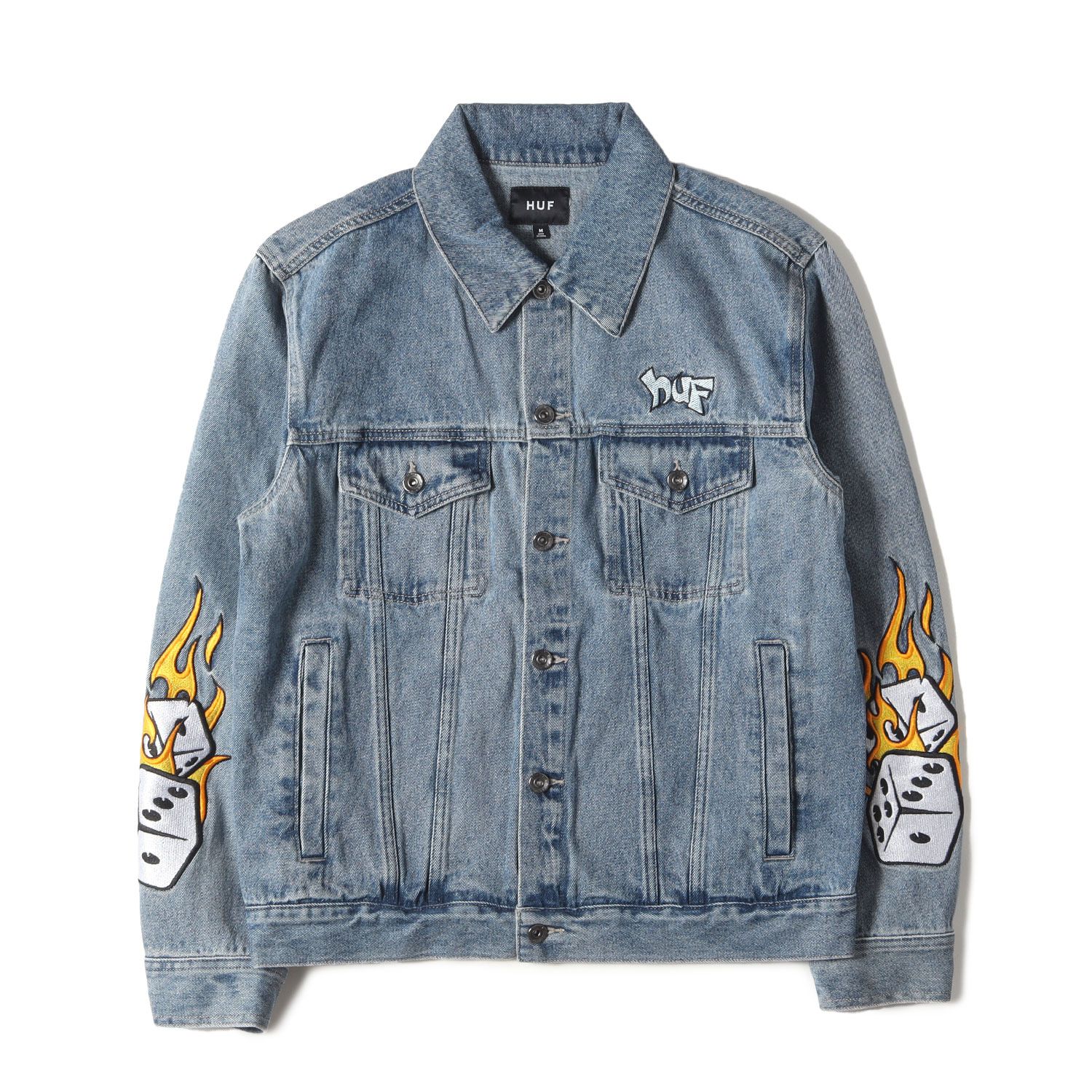 HUF デニムジャケット ダイズ刺繍 美品 HUF ハフ ジャケット サイズ:M 23SS フレイム&サイコロ刺繍 3rd