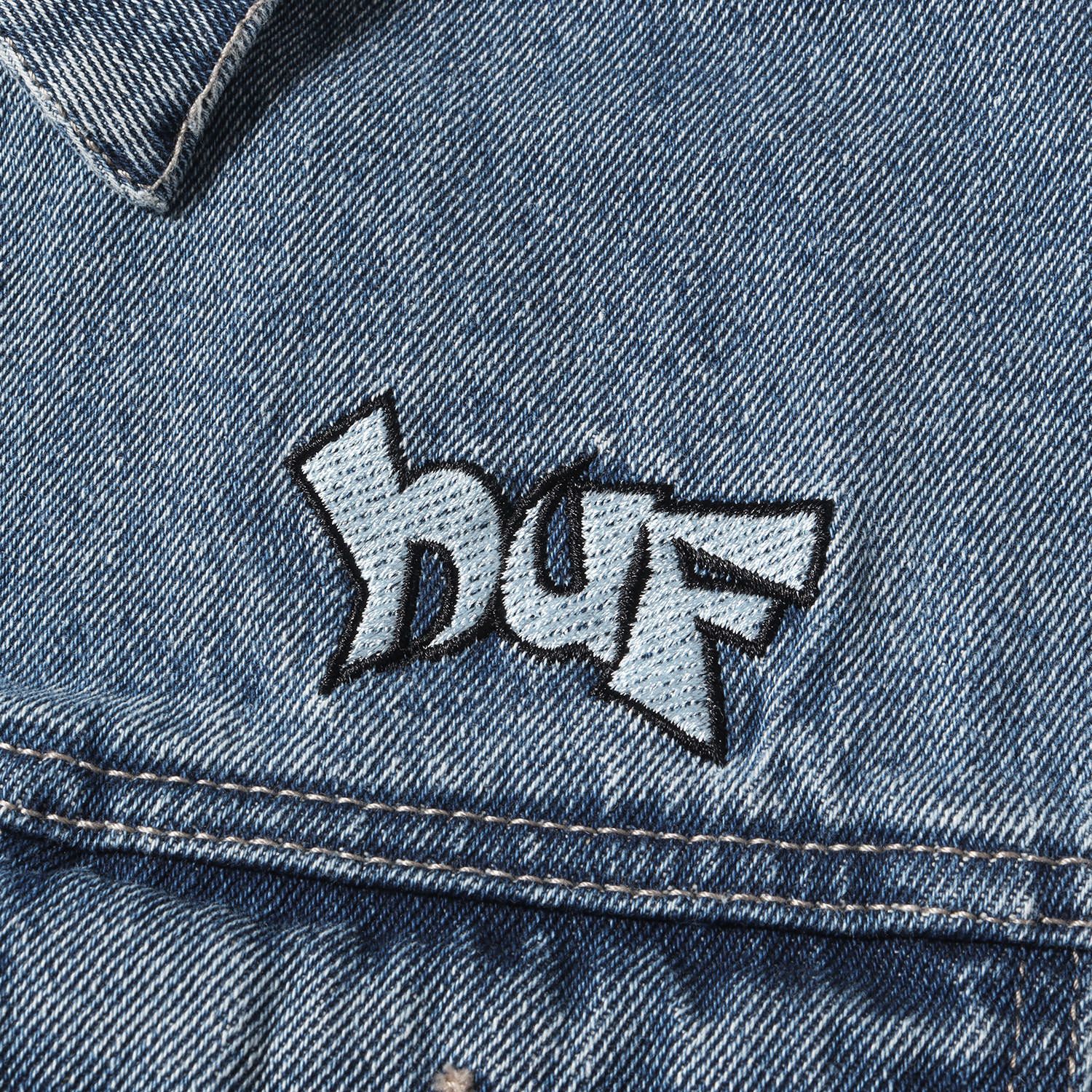 HUF デニムジャケット ダイズ刺繍 美品 HUF ハフ ジャケット サイズ:M 23SS フレイム&サイコロ刺繍 3rd