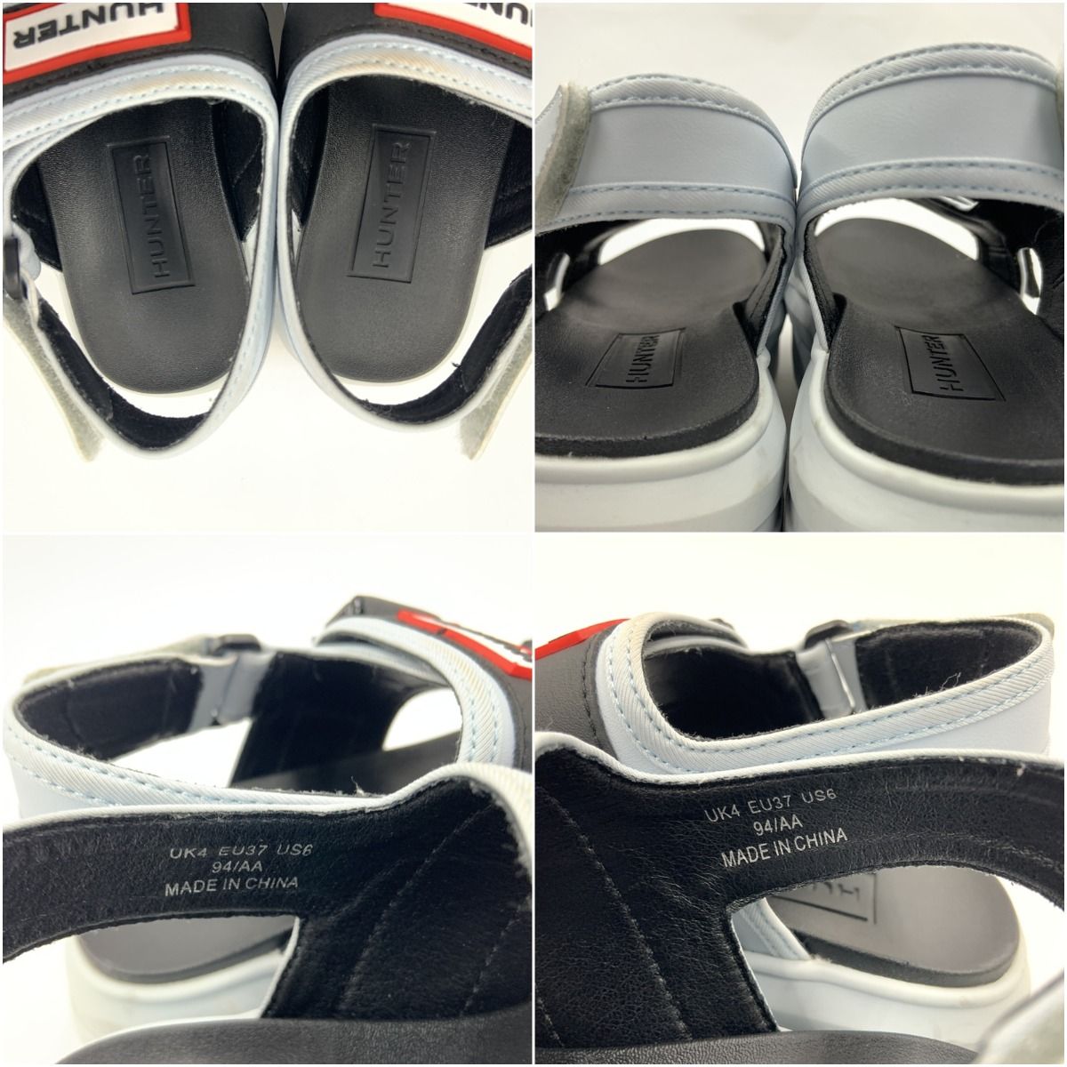  〇〇HUNTER ハンター シティ リベル ネオ レザー バックル サンダル 23 cm相当 ライトブルー ブラック サンダル サンダル ミュール
