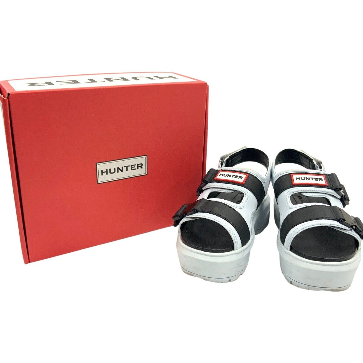 〇〇HUNTER ハンター シティ リベル ネオ レザー バックル サンダル 23cm相当 ライトブルー UFD3109LEA ブラック