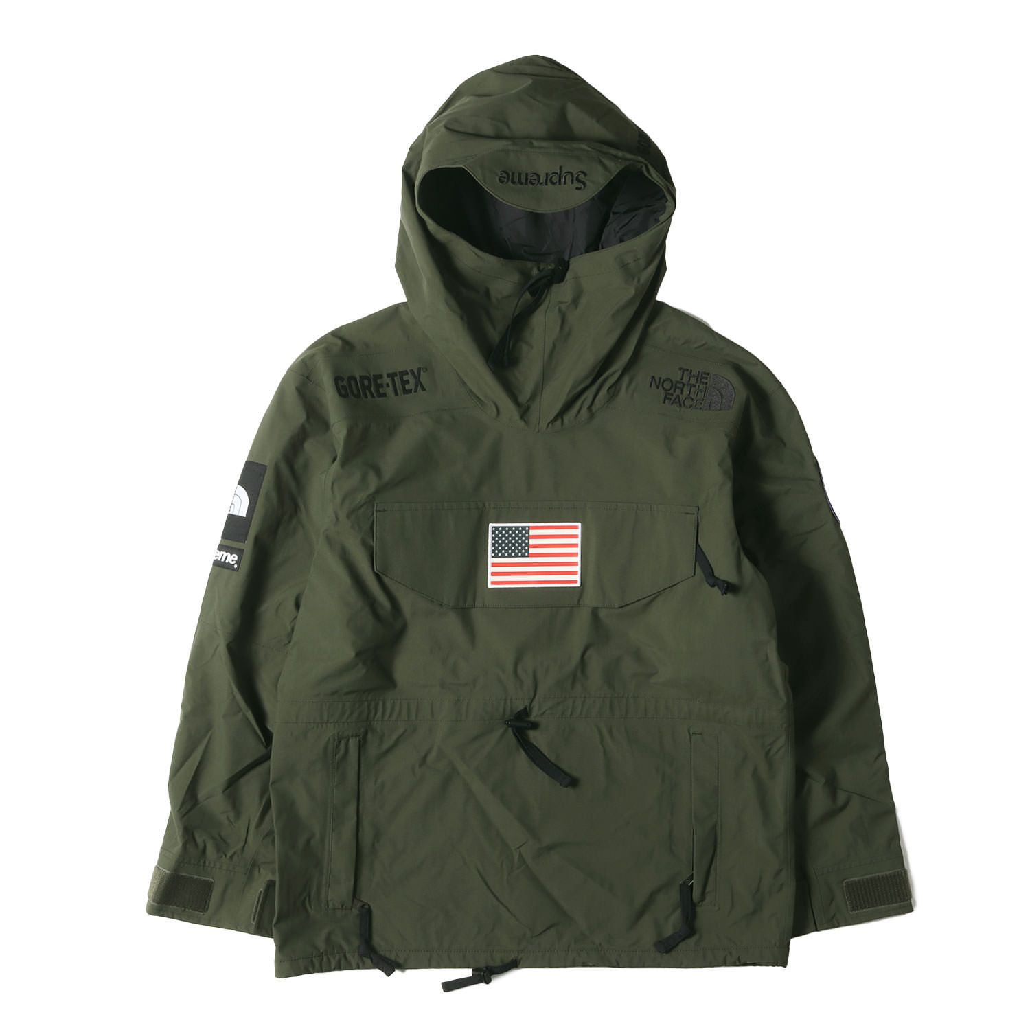 Supreme シュプリーム ジャケット サイズ S THE NORTH FACE GORE-TEX 星条旗ワッペン プルオーバージャケット Pullover オリーブ アウター ブルゾン 上着 コラボ メンズ
