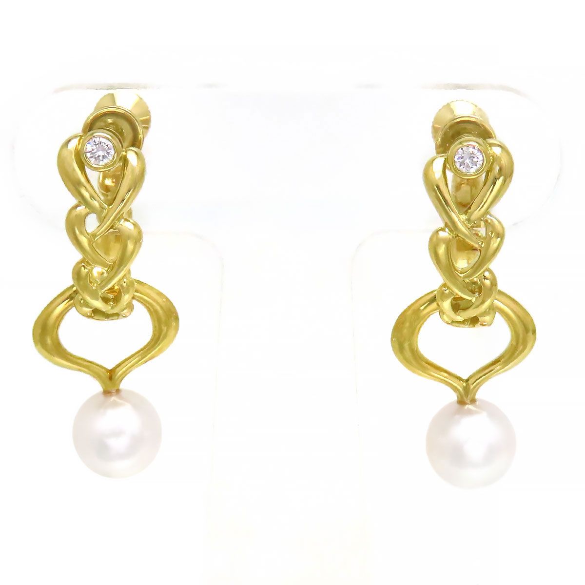 ミキモト ダイヤモンド イヤリング パールチャーム付き K18 K18YG レディース MIKIMOTO ジュエリー