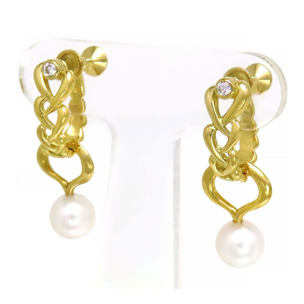 ミキモト ダイヤモンド イヤリング パールチャーム付き K 18 YG レディース MIKIMOTO ジュエリー