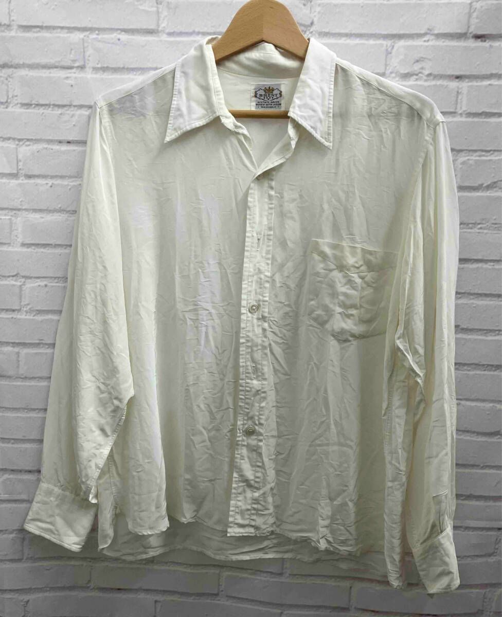 BRENT ブレント 長袖シャツ ホワイト 50s アセテートレーヨン 無地 ヴィンテージ 古着