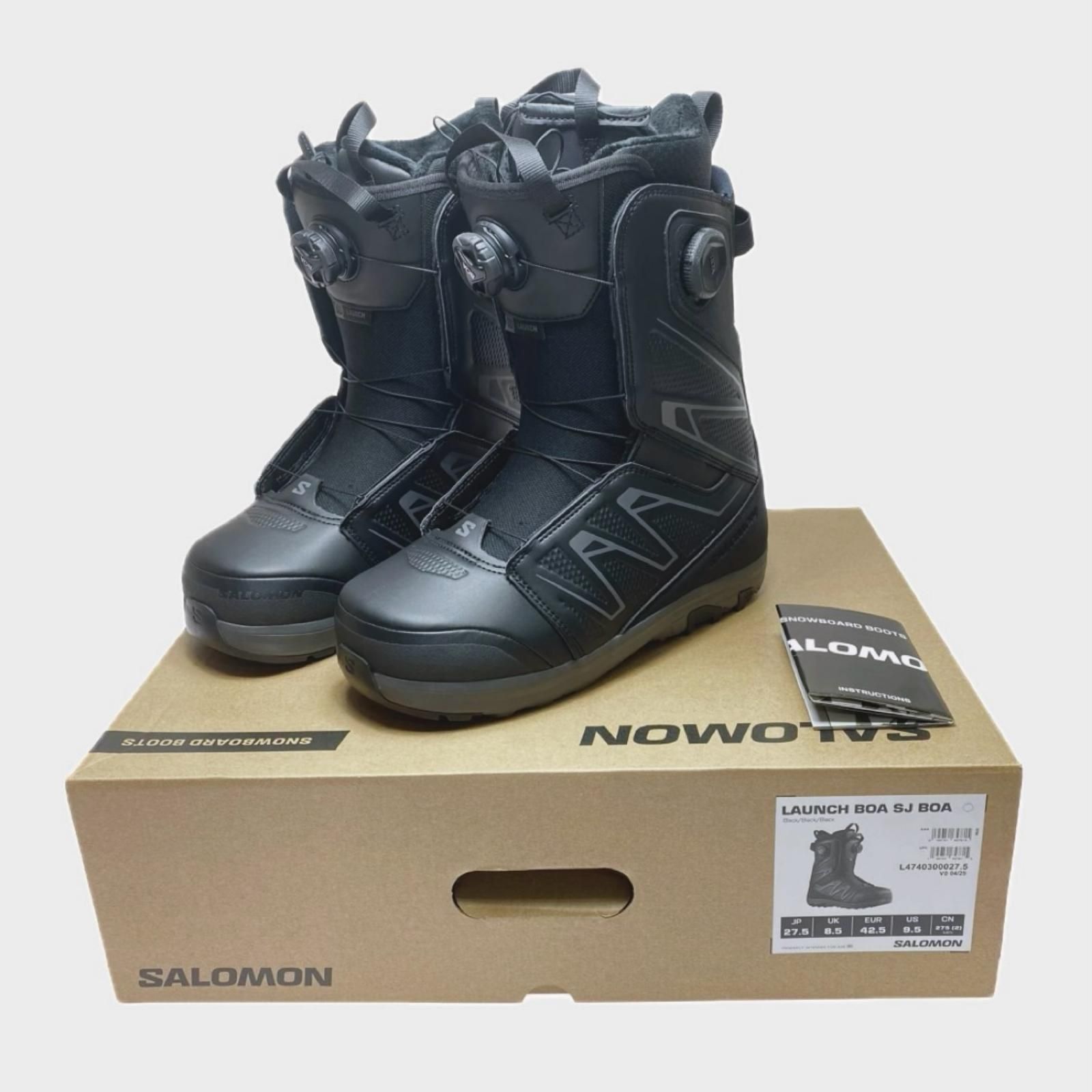 §§SALOMON サロモン スノーボードブーツ IZE 27.5cm ダイアル式 ブラック×グレー 程度A LAUNCH BOA SJ BOA L4740300027.5 ブラック×グレー