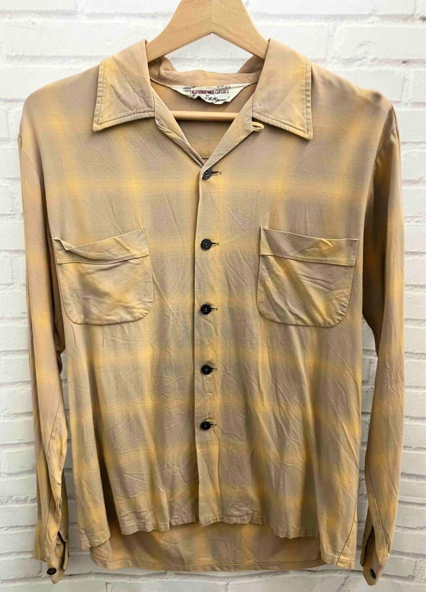 Duke of Hollywood デュークオブハリウッド 長袖シャツ 50s VINTAGE オンブレチェック 開襟シャツ Mサイズ イエロー