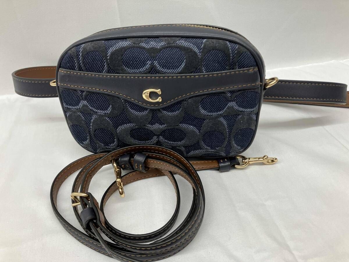 COACH コーチ ウエストバッグ ボディバッグ シグネチャーデニム×レザー ネイビー F58550