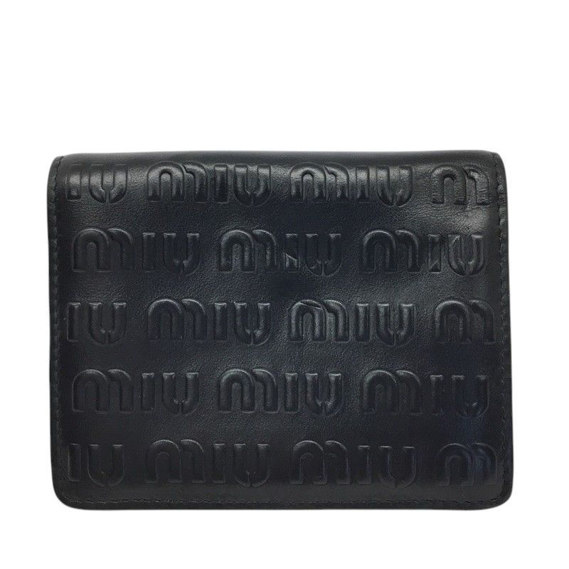 miumiu ミュウミュウ 二つ折り財布 コンパクトウォレット レザー ブラック ゴールド金具 レディース 品 -B 質屋 かんてい局那覇店 n3101961927300006