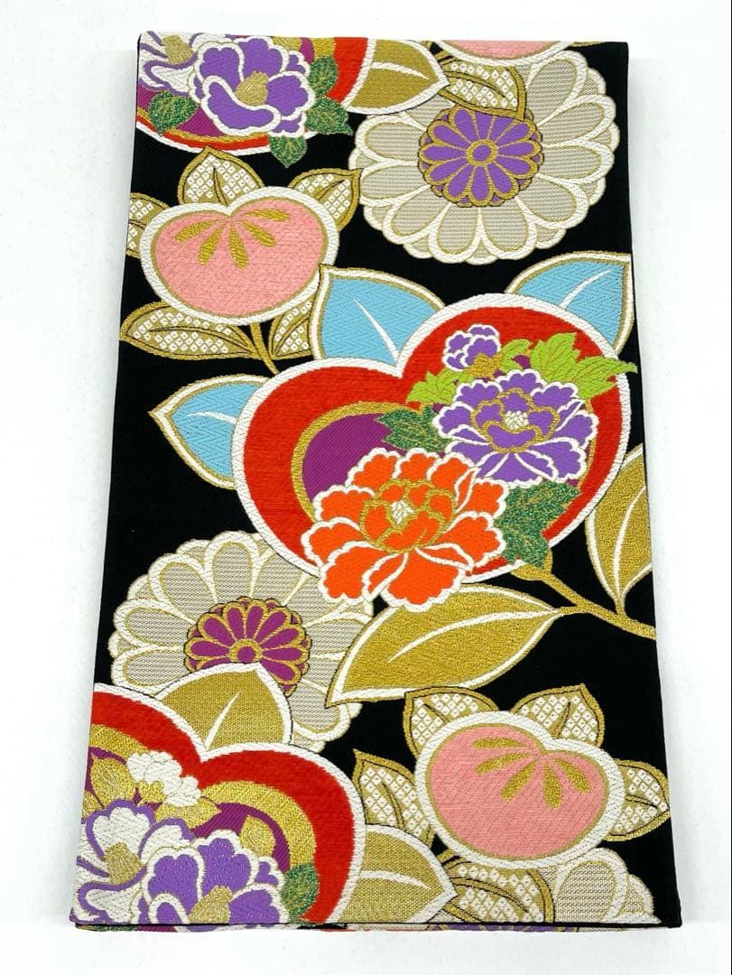 袋帯 正絹 振袖 豪華 モール織 大輪 橘 牡丹 D069