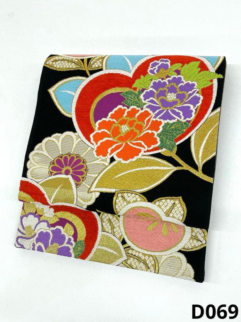 袋帯 正絹 振袖 豪華 モール織 大輪 橘 牡丹 D069