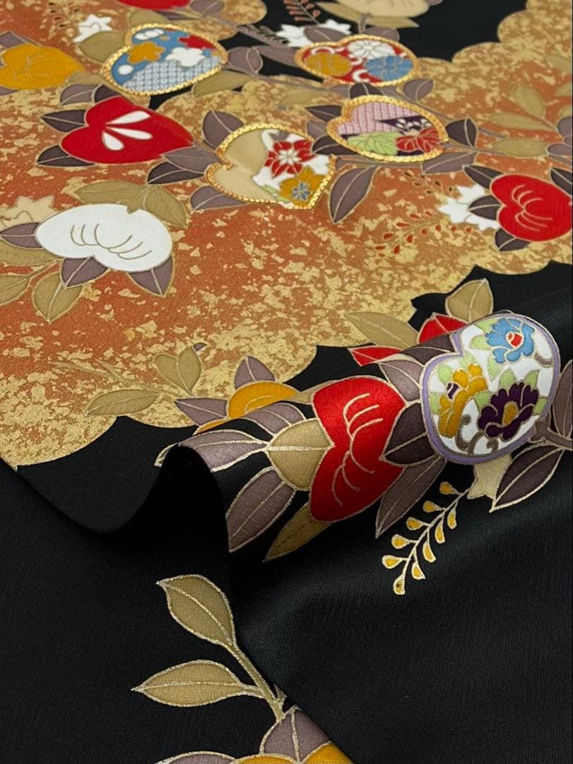 訪問着 手描き 金駒 金彩 橘 重ね衿付き 正絹 A049