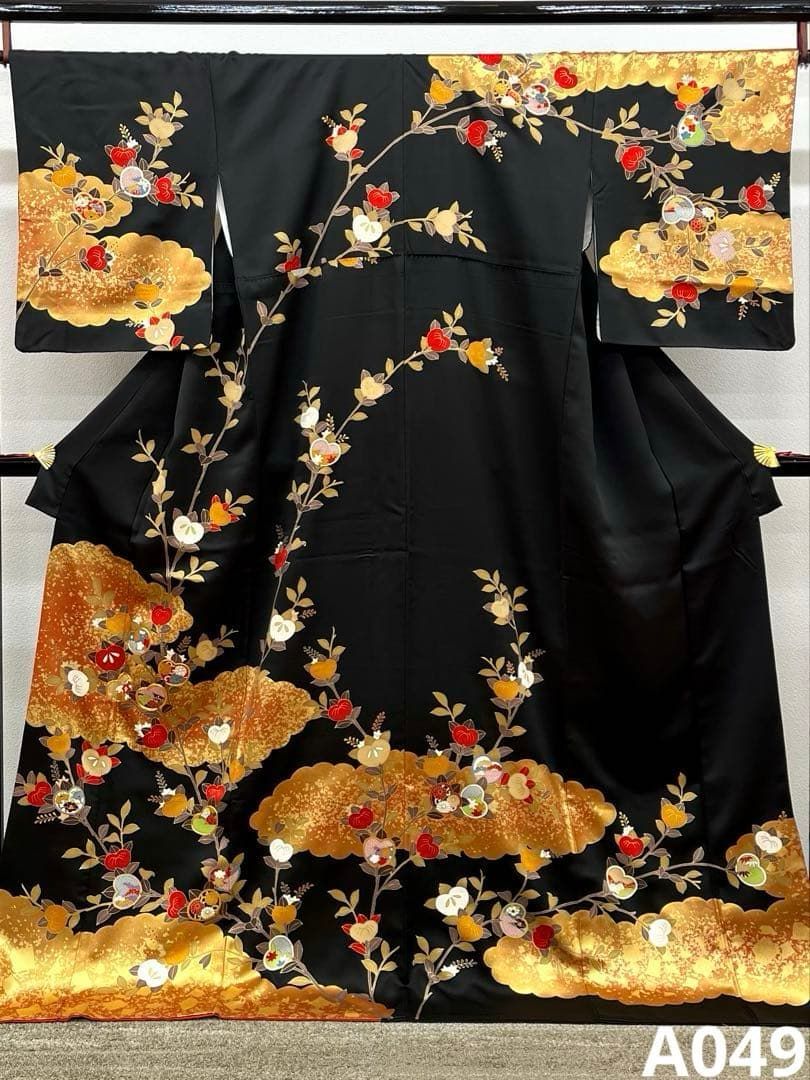訪問着 手描き 金駒 金彩 橘 重ね衿付き 正絹 A049
