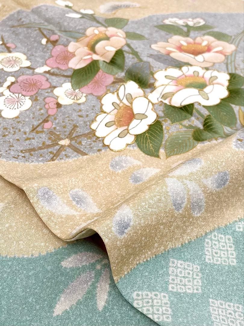 訪問着 金駒 金彩 四季の花々 正絹 ガード加工済 A047