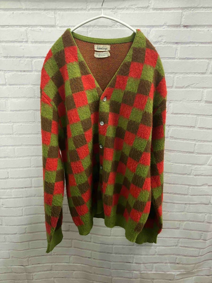 himalaya ヒマラヤ カーディガン 60s モヘアカーディガン ブロックチェック 古着