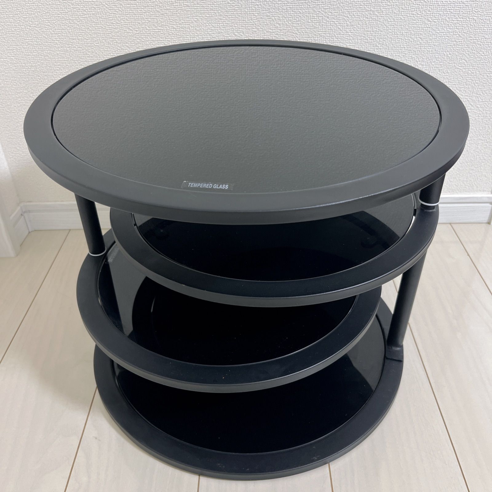 TEMPERED 4段 ラウンドテーブル ガラス天板 丸型 黒 ブラック