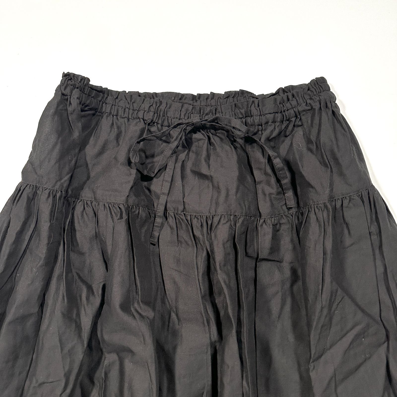 PINK HOUSE ピンクハウス ティアード チェック ロング スカート リボン ピコフリル ブラック