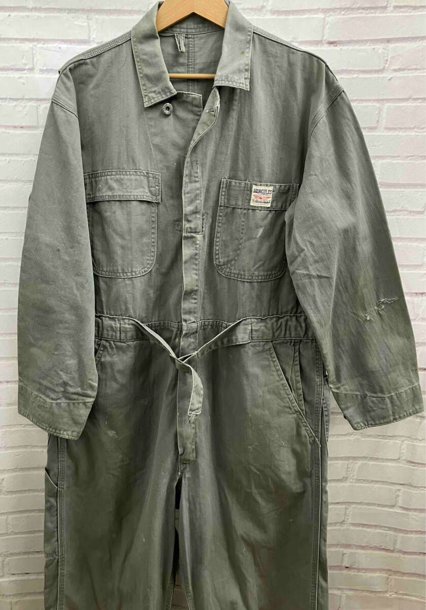 HERCULES ヘラクレス オーバーオール カーキ 40s 50s ヘリンボーン 古着