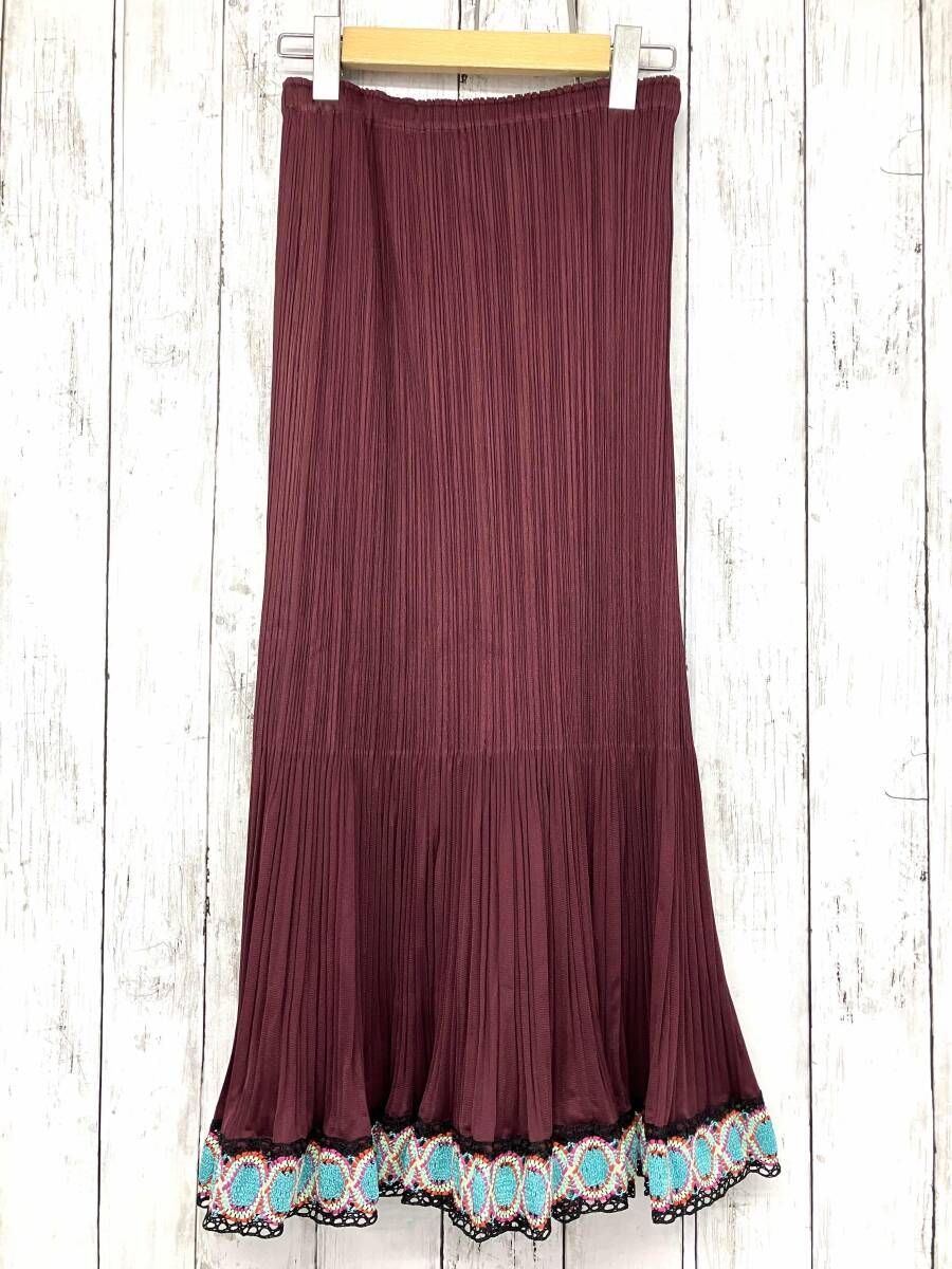 PLEATS PLEASE プリーツ裾刺繍ロングスカート PP73-JG575 プリーツプリーズ イッセイミヤケ