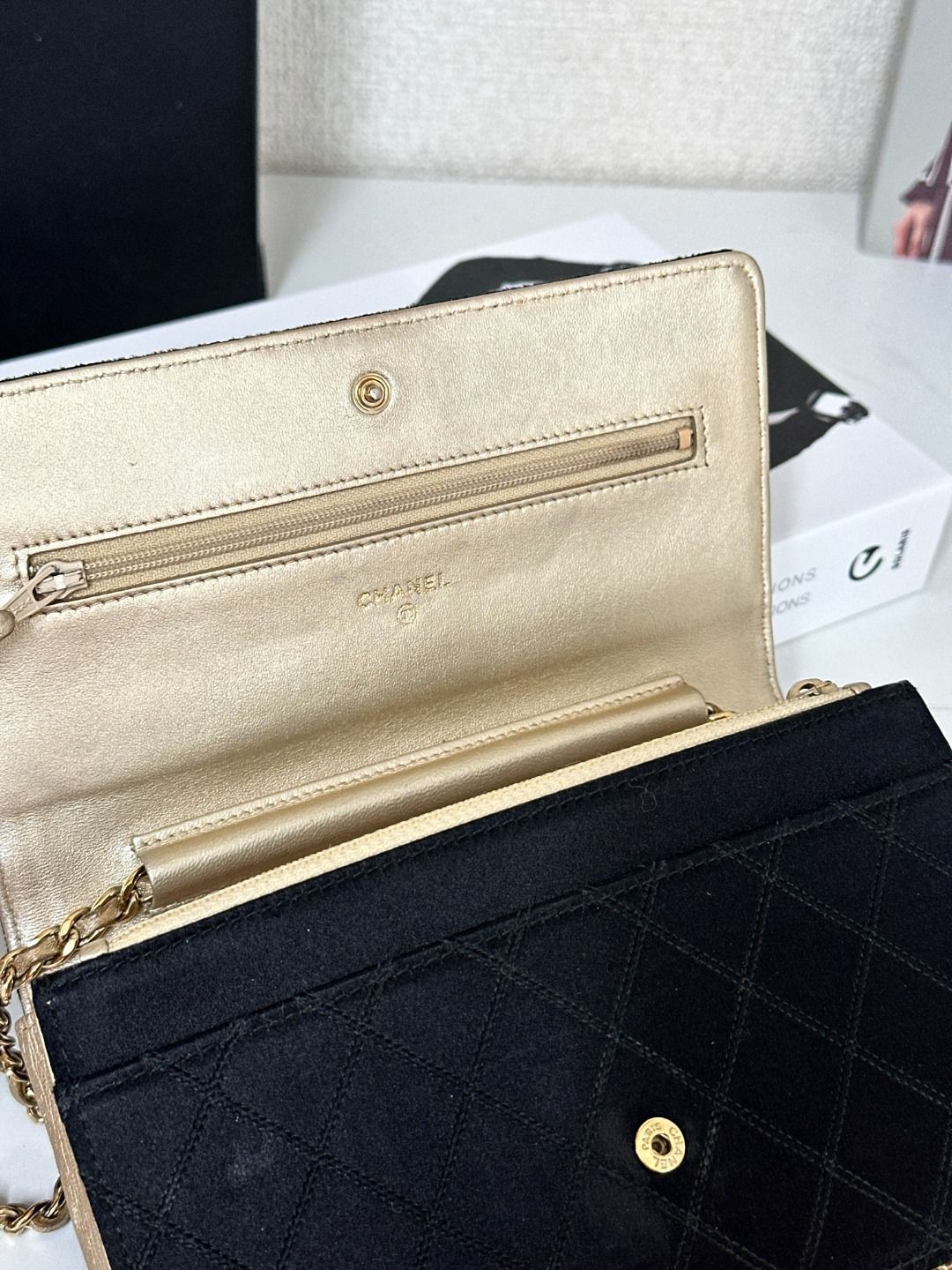 CHANEL シャネル チェーンウォレット ゴールド金具 サテン マトラッセ ココマーク ショルダーバッグ