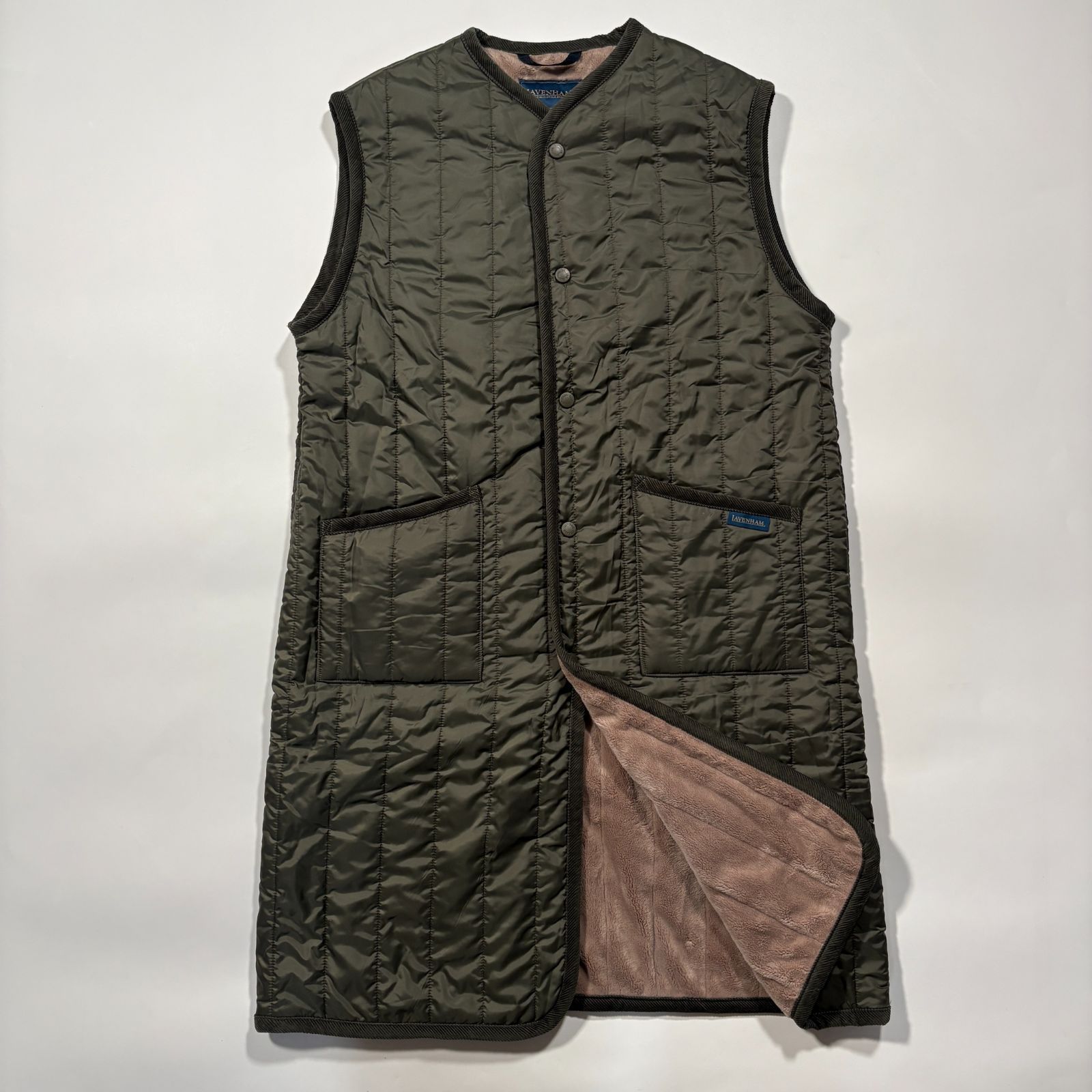 LAVENHAM ラベンハム ロングラインソーンハム キルティング ベルト ジレ レディース カーキ 40サイズ