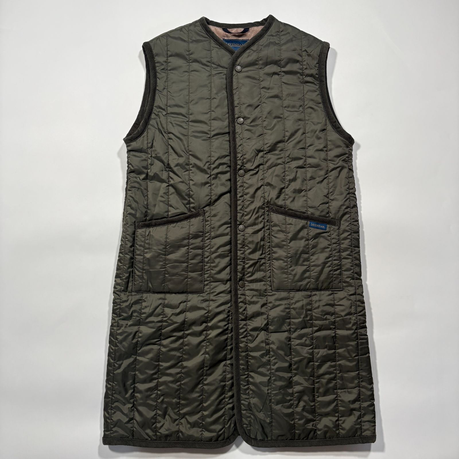 LAVENHAM ラベンハム ロングラインソーンハム キルティング ベルト ジレ レディース カーキ 40サイズ