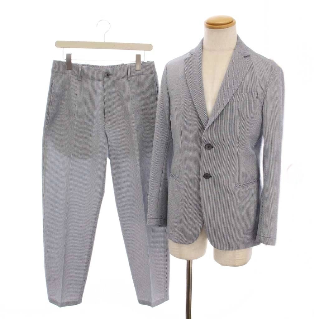 エンポリオアルマーニ EMPORIO ARMANI シングルスーツ セットアップ 上下 ストライプ テーラードジャケット パンツ 44 紺 白 21G28S 21S46 21P11S 21S4 YM