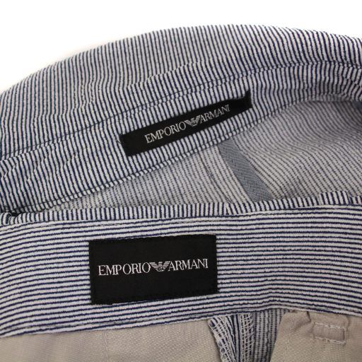 エンポリオアルマーニ EMPORIO ARMANI シングルスーツ セットアップ 上下 ストライプ テーラードジャケット パンツ 44 紺 白 21G28S 21S46 21P11S 21S4 YM KANDAIZUMI_COM