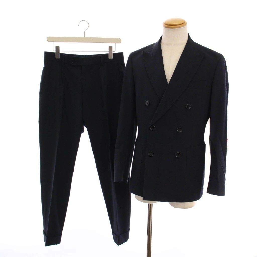 ヒューゴボス HUGO BOSS ダブルスーツ セットアップ 上下 テーラード パンツ 44 紺 ネイビー 10251366 YM