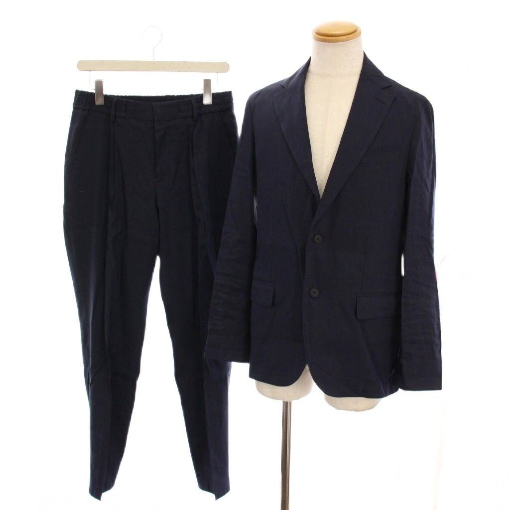 ヒューゴボス HUGO BOSS シングルスーツ セットアップ 上下 テーラードジャケット パンツ リネン混 44 紺 ネイビー 10270292 YM