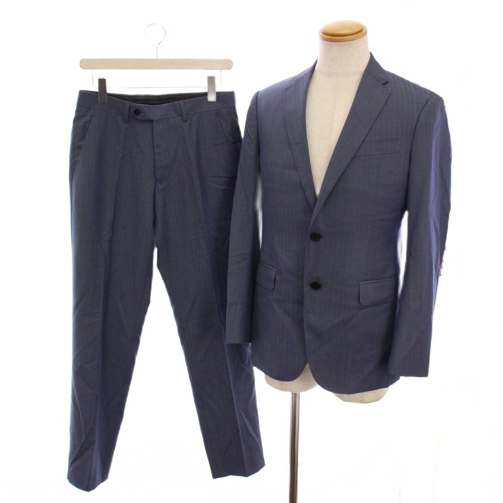 エンポリオアルマーニ EMPORIO ARMANI M LINE シングルスーツ セットアップ 上下 ストライプ テーラードジャケット パンツ 44 ブルーグレー E31VM1 YM
