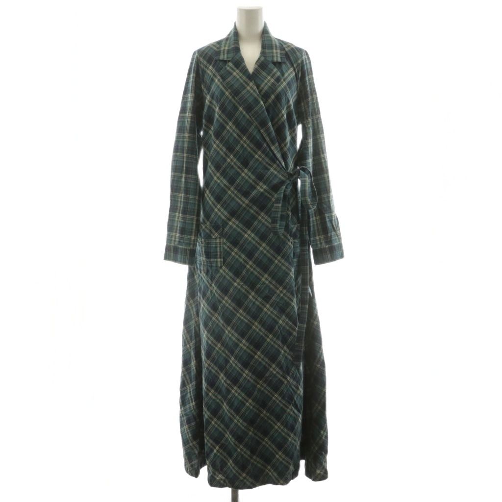 ダブルアールエル RRL ラップドレス ワンピース マキシ ロング 長袖 チェック柄 コットン 青 ブルー 282950265001 AN2