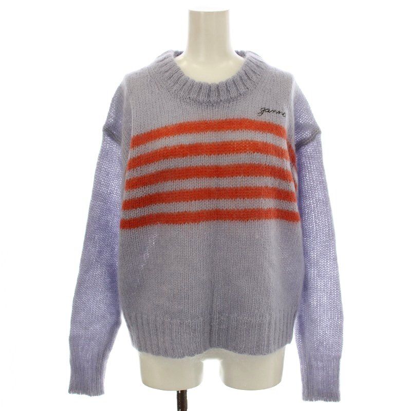 ガニー GANNI モヘヤ ウール ニット セーター ボーダー XXS 紫 パープル 2555 G