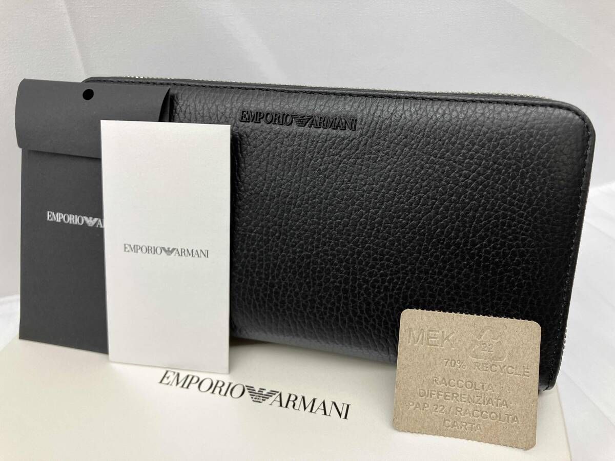 EMPORIO ARMANI エンポリオアルマーニ 長財布 財布 ラウンドジップ レザー ブラック 保存 き