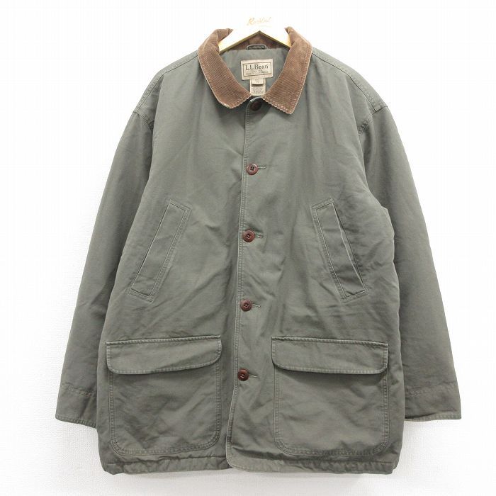 XL 古着 エルエルビーン LLBEAN 長袖 カバーオール メンズ 00s ダック地 シンサレート 大きいサイズ ロング丈 コットン 緑系 グリーン 内側