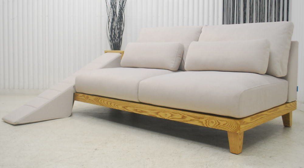 アウトレット 現品限り 一部 大 北欧調ナチュラルモダン ３人掛けソファー ファブリック 3P ペット階段スロープ付 250621-フラッフィル3p