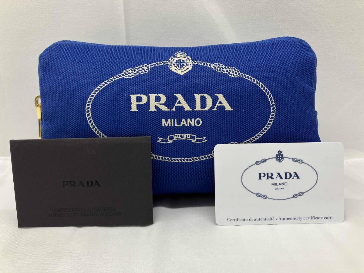 PRADA プラダ キャンバスポーチ ポーチ 小物入れ キャンバス ブルー 工場番号 42 ギャランティカード付き