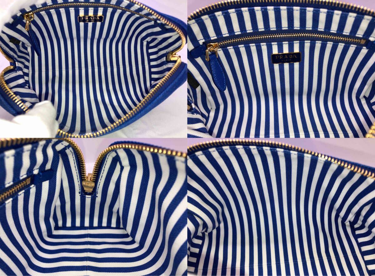 PRADA プラダ キャンバスポーチ ポーチ 小物入れ キャンバス ブルー 工場番号 42 ギャランティカード付き DECORATOM_COM_BR