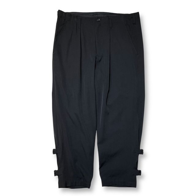 24AW YOHJI YAMAMOTO POUR HOMME WOOL GABARDINE HEM BELT PANTS サイズ2 ブラック ヨウジヤマモト