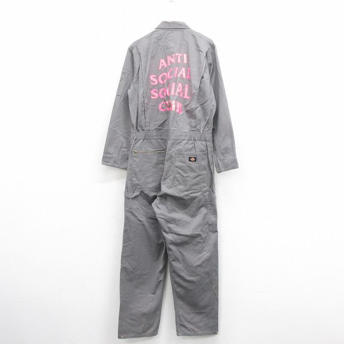 W40 古着 ディッキーズ Dickies 長袖 ワーク ツナギ メンズ アンチソーシャルクラブ 大きいサイズ グレー 25nov01 オールインワン ボ