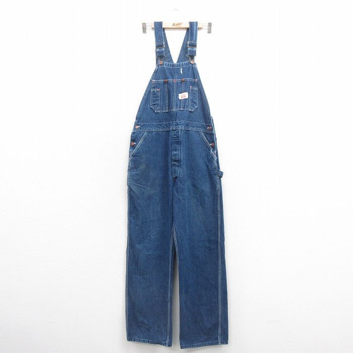 W36 古着 ラウンドハウス オーバーオール メンズ 90s コットン 紺 ネイビー デニム 25nov01 ボトムス