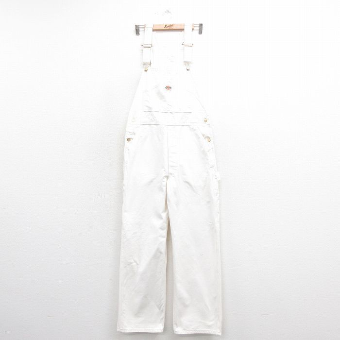W34 古着 ディッキーズ Dickies オーバーオール メンズ 80s コットン 白 ホワイト 25nov01 ボトムス