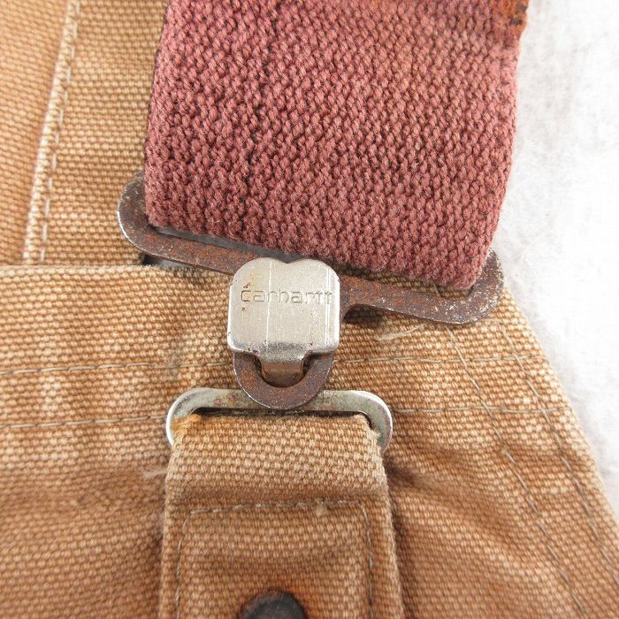 フローのある W36 古着 カーハート オーバーオール メンズ 80s ダブルニー ダック地 コットン 茶 ブラウン spe 25nov01 ボトムス