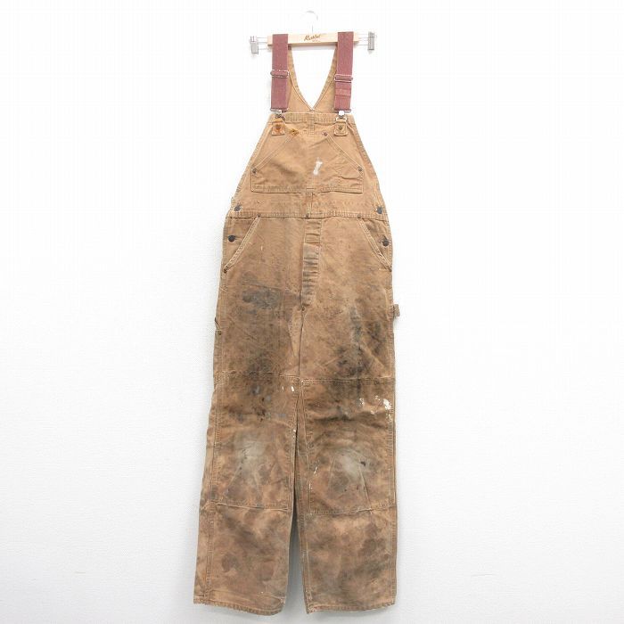 W36 古着 カーハート オーバーオール メンズ 80s ダブルニー ダック地 コットン 茶 ブラウン spe 25nov01 ボトムス
