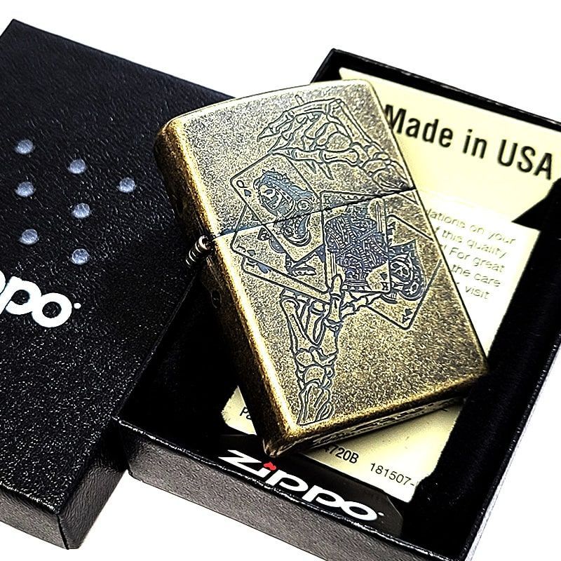  ZIPPO ライター アンティークポーカー おしゃれ 真鍮古美仕上げ ジッポ ゴールド トランプ ブラスバレル ユーズド加工 渋い かっこいい メンズ ギフト プレゼント ライター本体 喫煙具 ライター