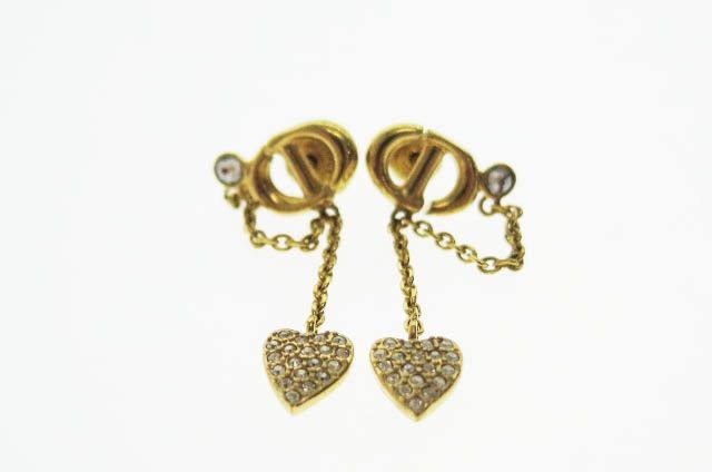 ディオール Dior 24 AW CD Navy ハート チェーン ピアス ゴールド ブランド古着ベクトル 251013