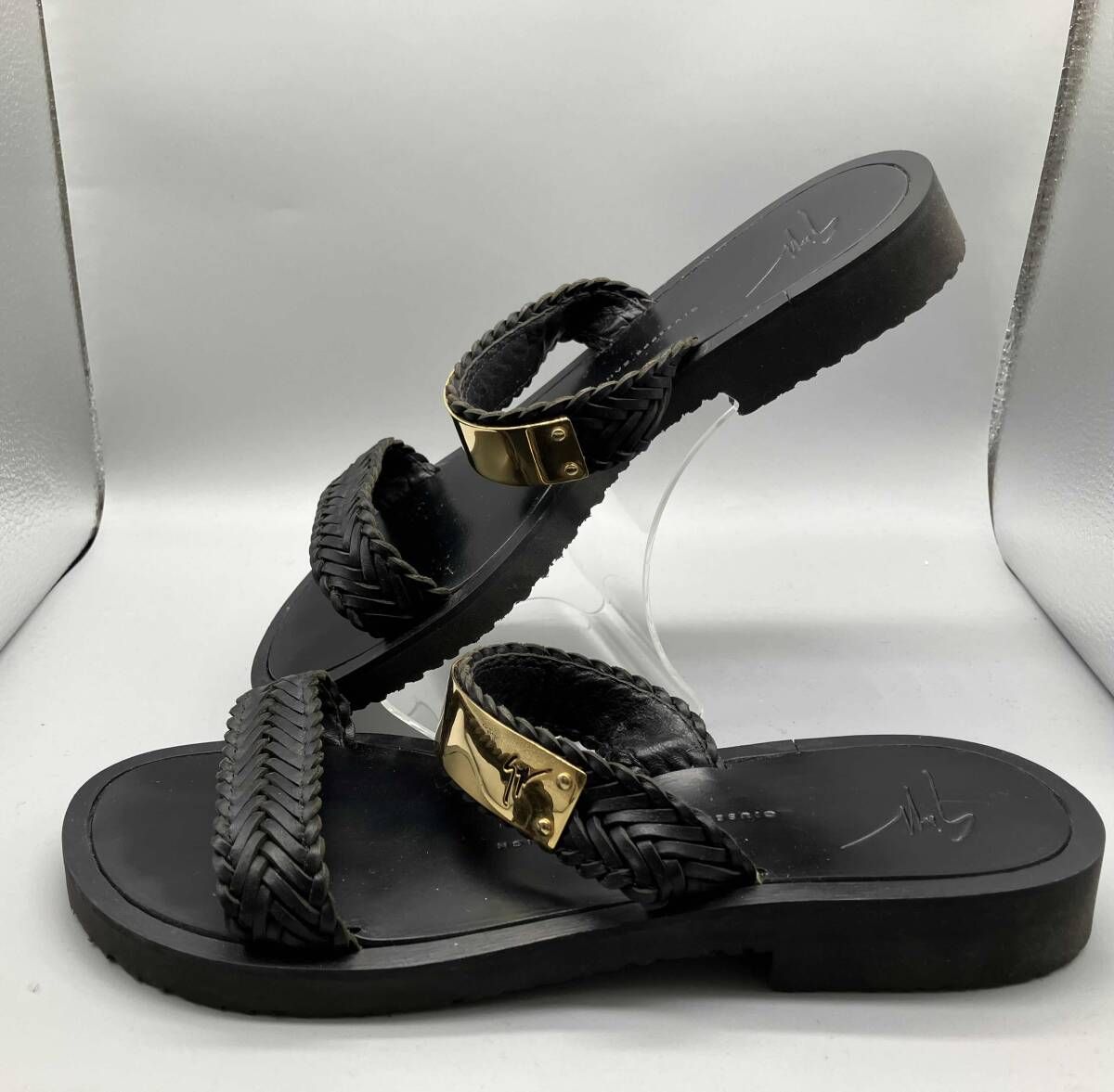本体のみ GIUSEPPE ZANOTTI DESIGN ジュゼッペザノッティ レザーサンダル 25.0cm 金プレート ブラック 10150 39 4602 レディース