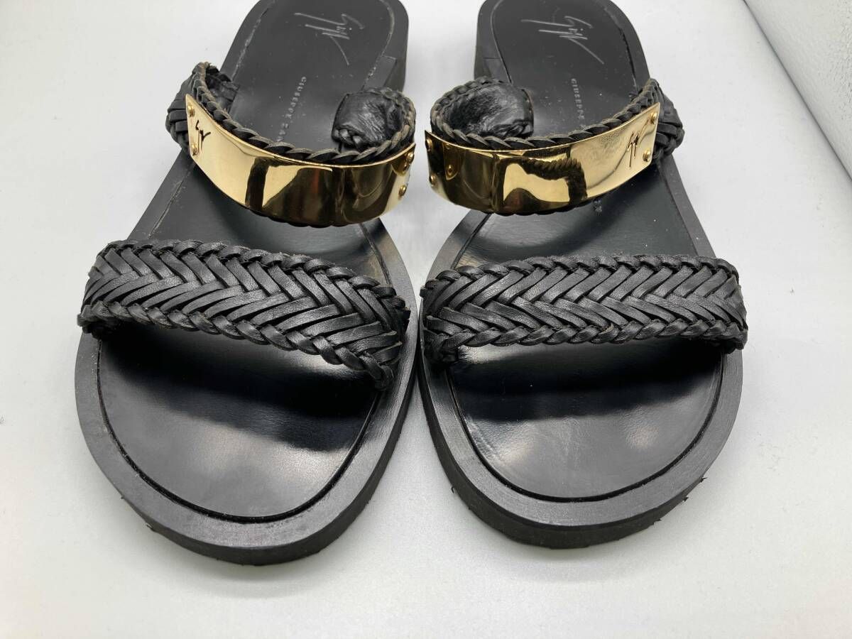 本体のみ GIUSEPPE ZANOTTI DESIGN ジュゼッペザノッティ レザーサンダル 25.0cm 金プレート ブラック 10150 39 4602 レディース